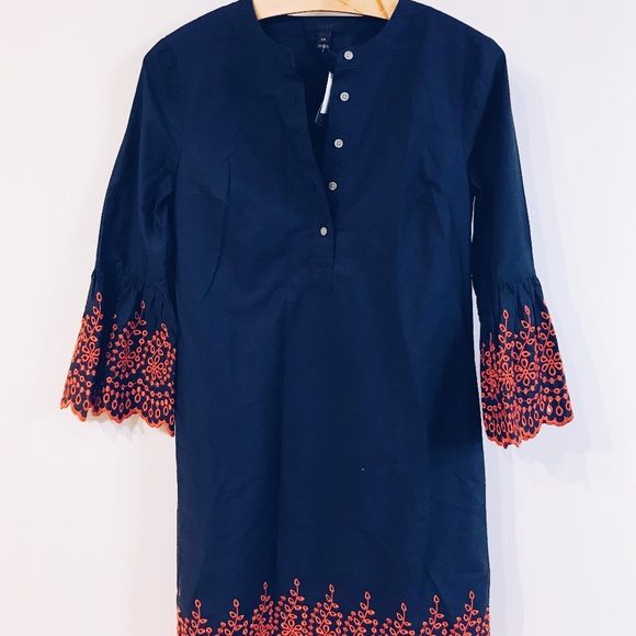 Navy Dress with Red Embroidered Sleeves - Picture 1 of 6